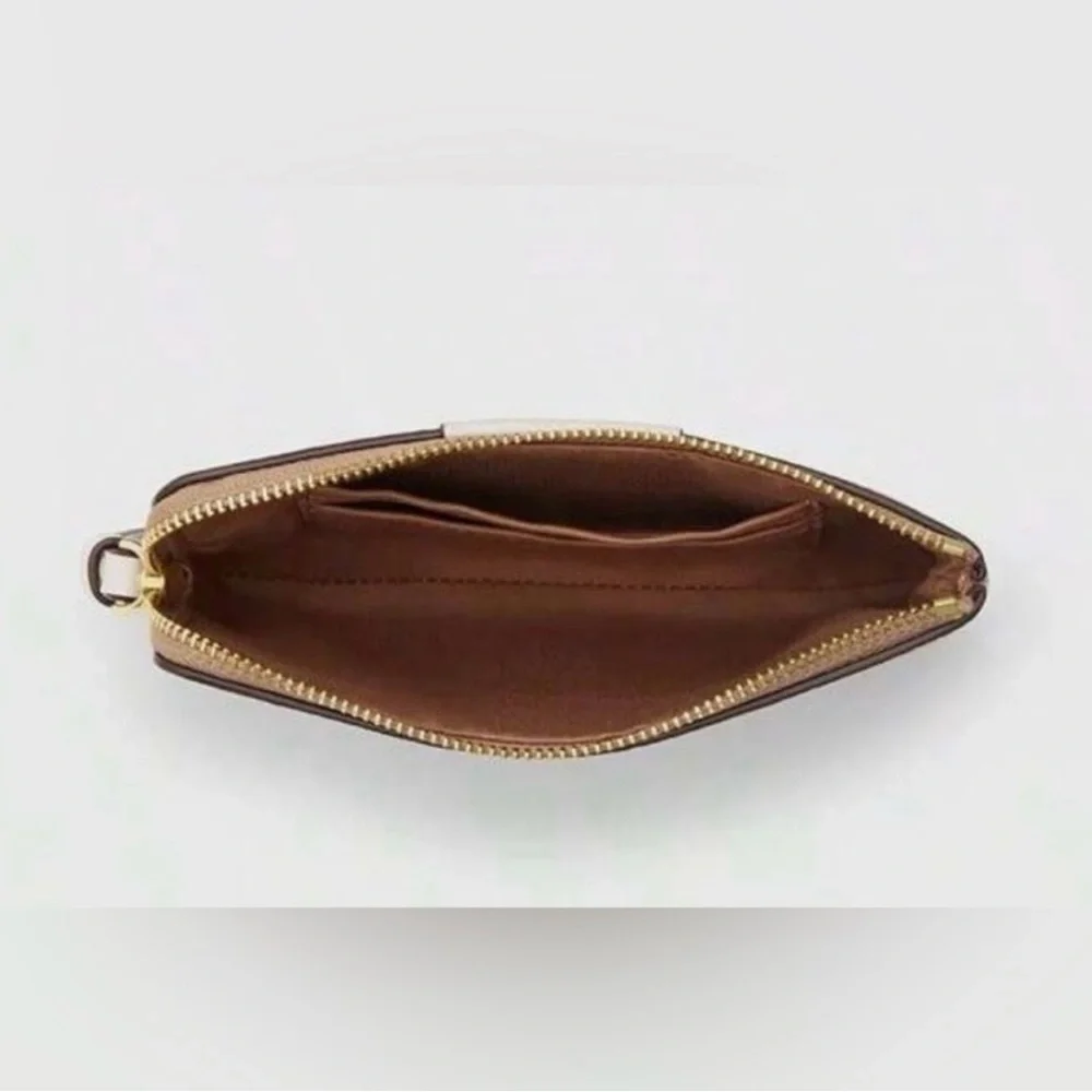 COACH. 3 Piece: Canvas & Leather Corner Zip Wristlet & Free Gift Box & Stickers. - Picture 4 of 16